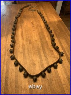 Antique Brass Sleigh Bells Leather Horse -36 Bells Farm