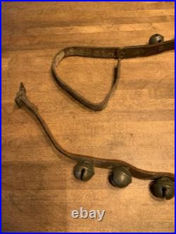 Antique Brass Sleigh Bells Leather Horse -36 Bells Farm