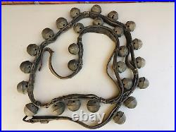 Antique Brass Sleigh Bells Leather Strap 95 in. Long
