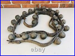 Antique Brass Sleigh Bells Leather Strap 95 in. Long