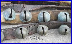 Antique Brass Sleigh Bells Old Leather Belts Straps Primitive Country Christmas