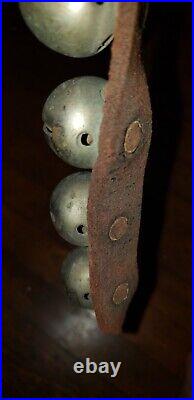 Antique Brass Sleigh Bells On Leather 1800s