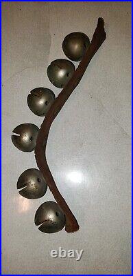 Antique Brass Sleigh Bells On Leather 1800s