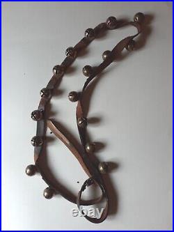 Antique Brass Sleigh Bells On Leather Strap