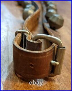 Antique Brass Sleigh Bells On Leather Strap Approx. 74