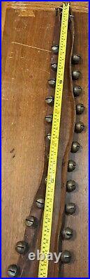 Antique Brass Sleigh Bells On Leather Strap Approx. 74