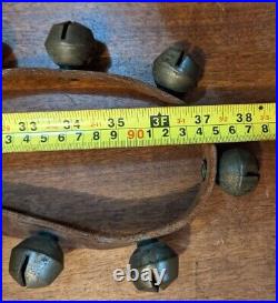 Antique Brass Sleigh Bells On Leather Strap Approx. 74