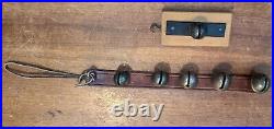 Antique Brass Sleigh Bells On Leather Strap Lot of 2 Door / Wall Hanging