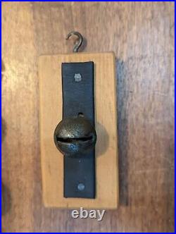 Antique Brass Sleigh Bells On Leather Strap Lot of 2 Door / Wall Hanging