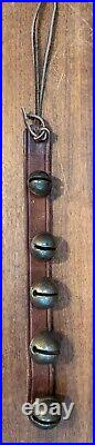 Antique Brass Sleigh Bells On Leather Strap Lot of 2 Door / Wall Hanging