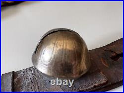 Antique Brass Sleigh Bells On Leather Strip 80