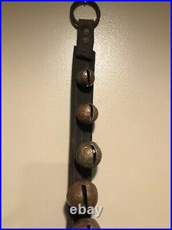 Antique Brass Sleigh Bells On Strap- # 1-18 Petal Bells