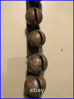 Antique Brass Sleigh Bells On Strap- # 1-18 Petal Bells