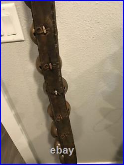 Antique Brass Sleigh Bells On Strap- # 1-18 Petal Bells