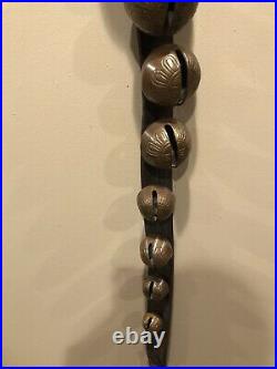 Antique Brass Sleigh Bells On Strap- # 1-18 Petal Bells