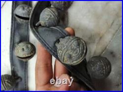 Antique Brass Sleigh Bells Unique Bells Leather Strap Horse Cow Elephant Collar
