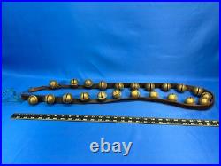 Antique Brass Sleigh Bells With Leather Strap 22 Bells