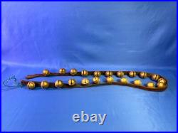 Antique Brass Sleigh Bells With Leather Strap 22 Bells