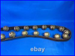 Antique Brass Sleigh Bells With Leather Strap 22 Bells