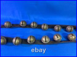 Antique Brass Sleigh Bells With Leather Strap 22 Bells