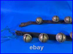 Antique Brass Sleigh Bells With Leather Strap 22 Bells