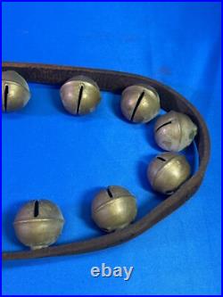 Antique Brass Sleigh Bells With Leather Strap 22 Bells