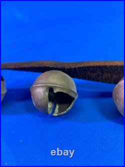 Antique Brass Sleigh Bells With Leather Strap 22 Bells