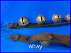 Antique Brass Sleigh Bells With Leather Strap 22 Bells
