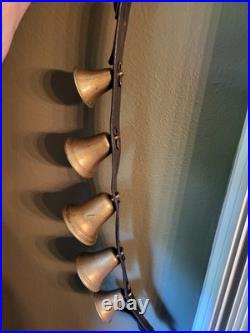 Antique Brass Sleigh Bells with Leather Straps. One of a Kind