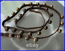 Antique Brass Sleigh bells On 90 Leather Strap
