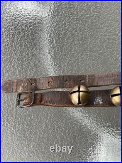 Antique Brass Sleigh bells On 90 Leather Strap