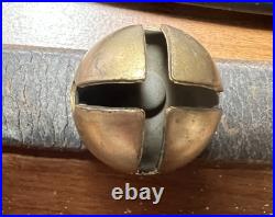 Antique Brass Sleigh bells On 90 Leather Strap