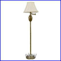 Antique Brass Swing Arm Floor Lamp 59 in. With Round Faux Silk Shade Traditional
