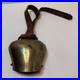 Antique Brass Swiss Cow Bell With Leather Strap 5 Tall