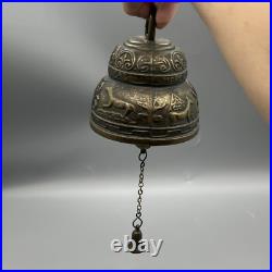 Antique Brass Temple Made Sanctuary Latin Bell Zen Meditation Animals Design