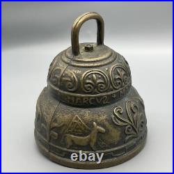 Antique Brass Temple Made Sanctuary Latin Bell Zen Meditation Animals Design