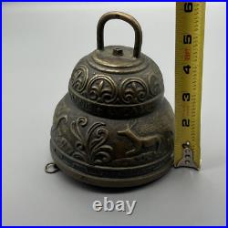 Antique Brass Temple Made Sanctuary Latin Bell Zen Meditation Animals Design