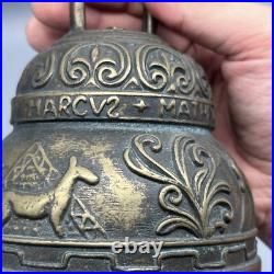 Antique Brass Temple Made Sanctuary Latin Bell Zen Meditation Animals Design