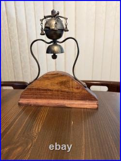 Antique Brass Tiered Horse Drawn Carriage Bells On Wooden Display Mount