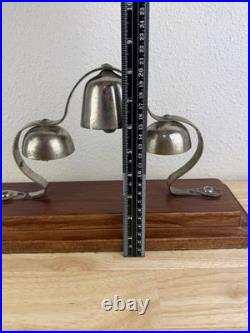 Antique Brass Tiered Horse Drawn Carriage Bells On Wooden Display Mount