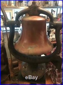 Antique Brass Train Locomotive Bell And Cast Iron Cradle RR Collectible 16 1/2