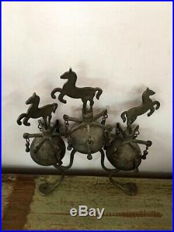 Antique Brass Triple Horse Bells Carriage Harness Sleigh Bells Rare Victorian
