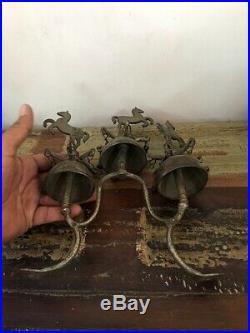 Antique Brass Triple Horse Bells Carriage Harness Sleigh Bells Rare Victorian