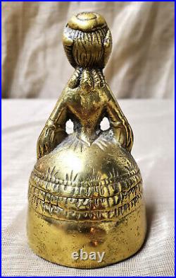 Antique Brass Victorian Ledy withFan Hand Tea Bell Crinoline Dress