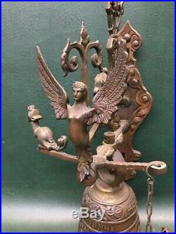 Antique Brass Wall Mount Bell Figural Angel VOCEM MEAM AUDIT QUI ME TANGIT