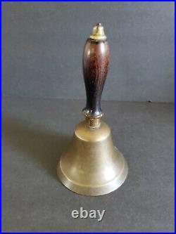 Antique Brass Wood Handle Handheld Teacher School Ringing Bell Vintage 7 5/8