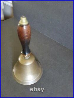 Antique Brass Wood Handle Handheld Teacher School Ringing Bell Vintage 7 5/8