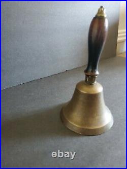 Antique Brass Wood Handle Handheld Teacher School Ringing Bell Vintage 7 5/8