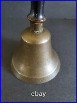 Antique Brass Wood Handle Handheld Teacher School Ringing Bell Vintage 7 5/8