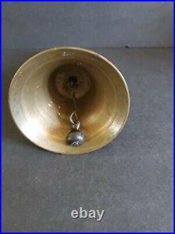 Antique Brass Wood Handle Handheld Teacher School Ringing Bell Vintage 7 5/8